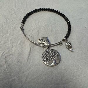 Alex and Ani Black Beaded Bracelet with Silver Tree and Wing Charms